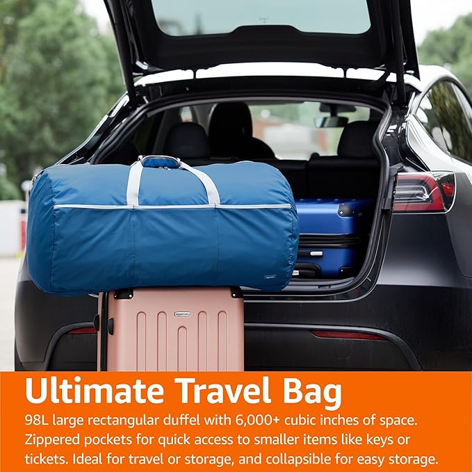 Amazon Essentials 32.4" Extra Large Foldable Nylon Duffel Bag for Travel/Storage with Zippered Pockets, 9254 Cubic Inch (150L), 50-LBS Capacity, Navy Blue (Previously Amazon Basics)