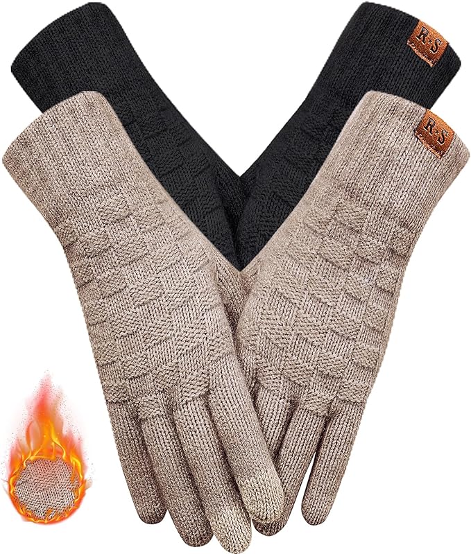 REACH STAR Winter Gloves for Women-Upgraded Touch Screen Elastic Thermal Knit Lining Warm Gloves for Cold Weather