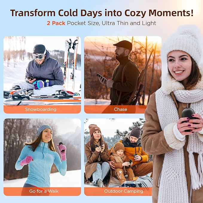 EasyAcc Hand Warmers Rechargeable 2 Pack, 10000mAh Magnetic Hand Warmers, 18Hrs Long Heating, with Camping Hook, Portable Power Bank, Pocket Size, Gifts for Christmas, Camping