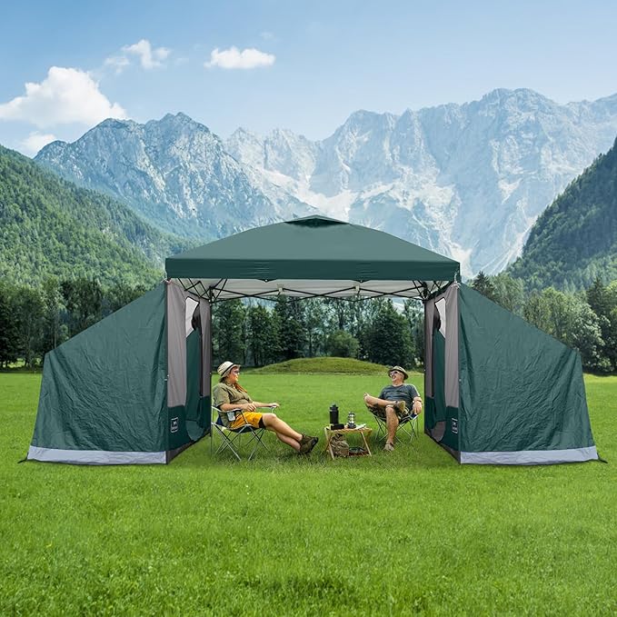 KAMPKEEPER Side Tent for 10 x 10 ft Pop Up Canopy, Easy Setup Gazebo Attachment, Camping Tent Green (Canopy and Bracket NOT Included)