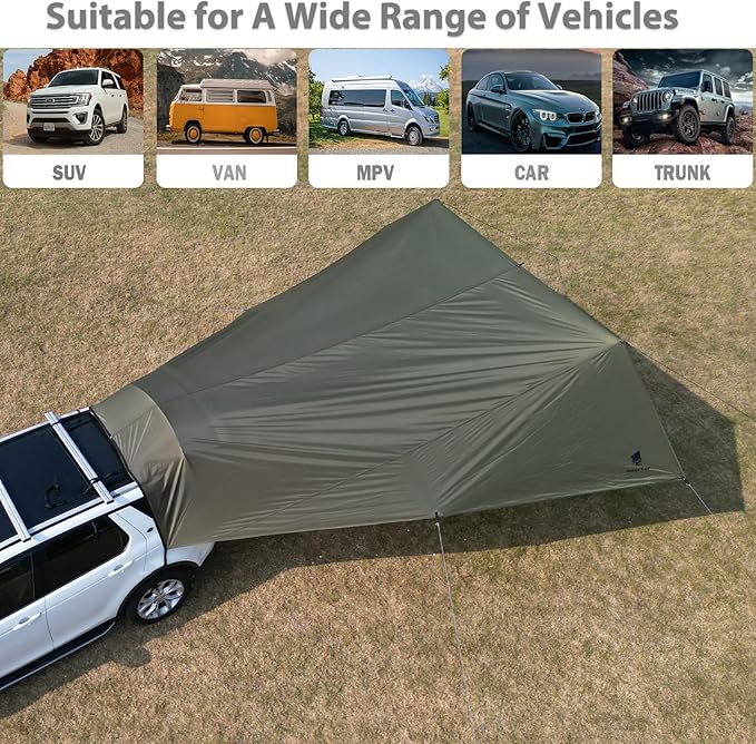 GEERTOP Large Car Awning Tarp for Camping Backpacking Tarp SUV Tailgate Truck Canopy Sun Shade Waterproof Outdoor Rear Vehicle Awning Shelter for Van, MPV, Campers