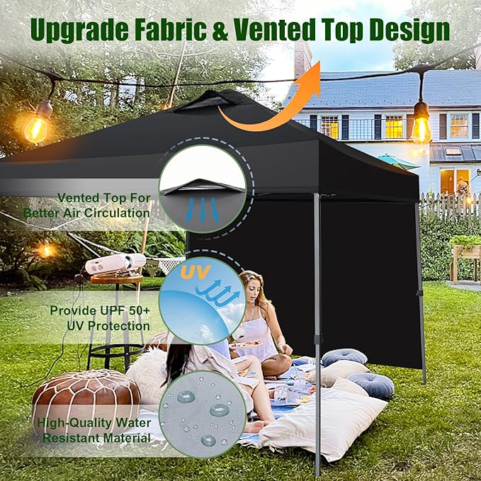 Eurmax USA NOMATTER ONE-Person Open&Close 10x10ft Pop Up Canopy Tent,Portable Shelter Canopy for Outdoor Events with 1 Removable Sidewall,Instant Canopies,Temporary Sunshade,Bonus 4 Sand Bags(Black)