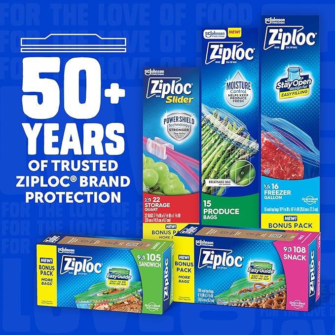 Ziploc Gallon Food Storage Freezer Bags, Stay Open Design, Easy to Fill, 30 count, 4 Pack, 120 Total (Packaging May Vary)