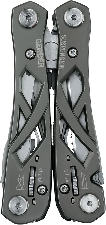 Gerber Gear Suspension 12-in-1 EDC Multi-Plier Multitool with Pocket Knife, Needle Nose Pliers, Wire Cutters and More, Gifts for Men, Camping and Survival, Grey
