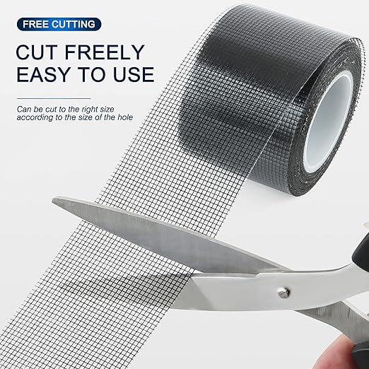 Screen Repair Tape, Extra Wide 16FT, Black, Adhesive & Waterproof, Fiberglass, fix for Screen Door and Window Screen, (4 INCH X 16.5 FT)