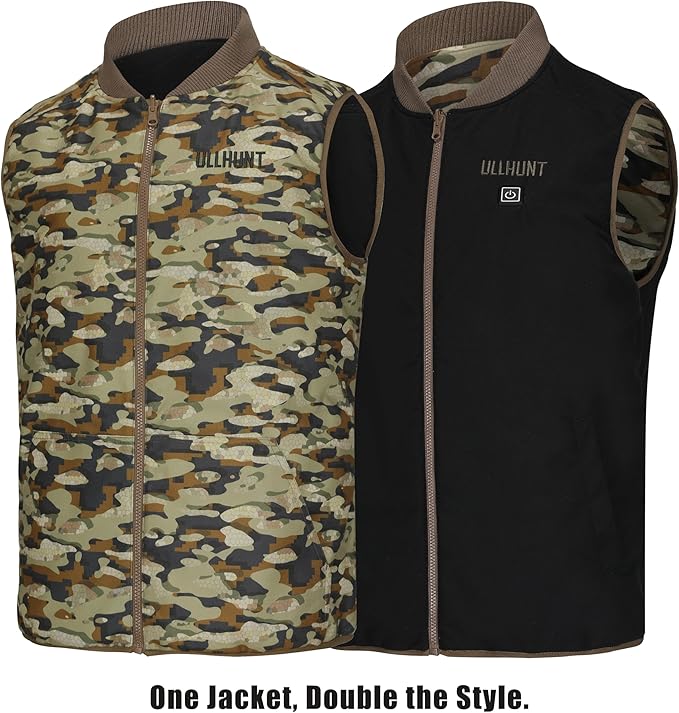 UIIHUNT Heated Hunting Vest for Men with 10000mAh Battery Pack, Lightweight Camo Heated Vest with 3 Heat Settings