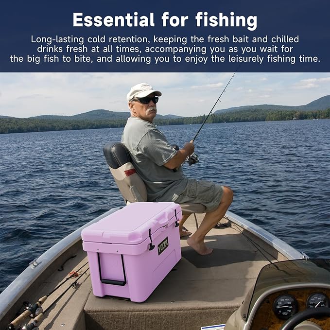 48 Quart Cooler with 72 Hours Ice Retention, Large Insulated Cooler with Built-in Bottle Opener & Drain Plug, Duty Outdoor Cooler for Camping, Beach, Picnic, Fishing, Barbecue