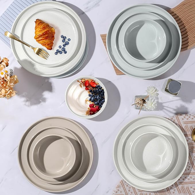 LIANYU Dinnerware Set for 6, 18PCS Dining Plates and Bowls Dishes for Kitchen Dining, Ceramic Dinner Set, Scratch Resistant & Dishwasher Safe, Assorted Colors