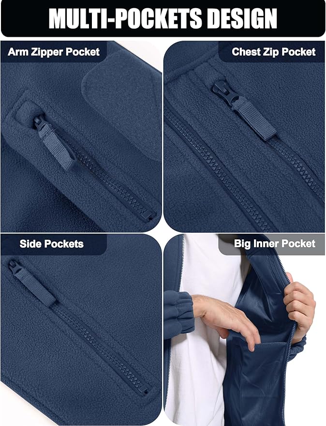 CRYSULLY Men's Fleece Jacket Tactical Full-Zip Winter Coat Jackets Multi Pockets