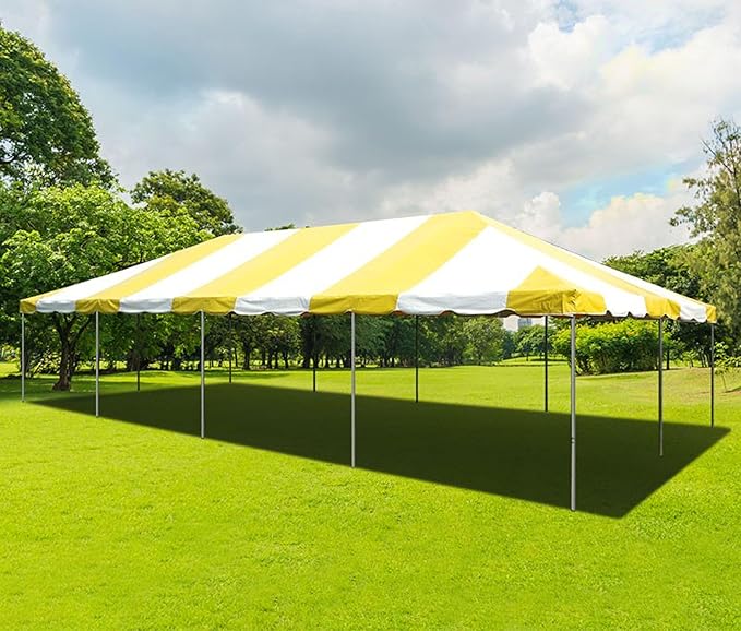Party Tents Direct 20'x40' Weekender West Coast Tent Frame Party Tent (Yellow/White) PVC Top with Storage Bag - Tents for Parties, Weddings, Birthdays, Banquets, Fiestas, Workshop, Outdoor Event