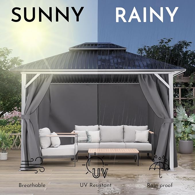 COWVIE 4-Panel 10' x 13' Gazebo Replacement Curtains, Patio Privacy Sidewalls with Double Zipper, Replacement for Outdoor Gazebo Canopy (Curtain Only)
