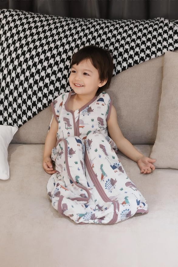 Baby Sleep Sack 2-4 T Baby Wearable Blanket 100% Organic Cotton 0.5 TOG Toddler Sleep Sacks 2- Way Zipper Soft 4 Layers 2T 3T 4T Dinosaur