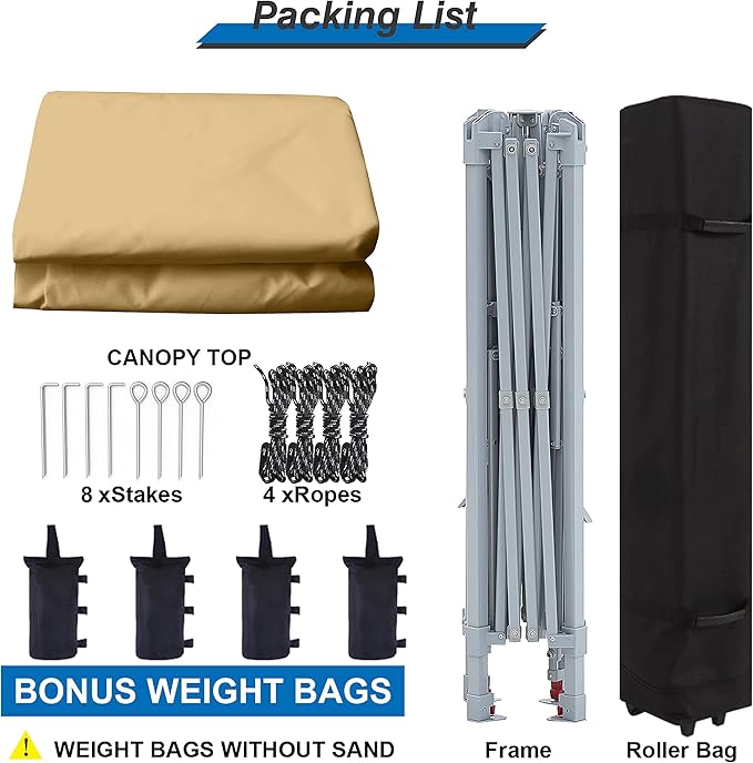 MASTERCANOPY 13x13 Pop-Up Canopy Tent Instant Shelter Outdoor Canopy with Wheeled Bag (Brown&Khaki)