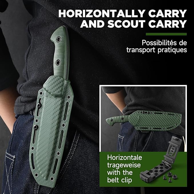 Tanto Knife Fixed Blade with Sheath Tactical Fixed Blade Knife, Sharp Fulltang Outdoor Survival, Versatile for Horizontal, Scout Carry and Vertical Carry