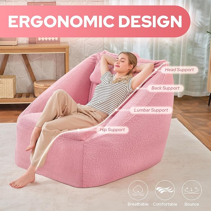 HABUTWAY Inflatable Bean Bag Chairs for Adult Blow up Chair Portable Inflatable Bean Bag Couch w/Electric Air Pump,Handle & Side Pocket for Movie Night Reading Gaming Living Room - Light Pink