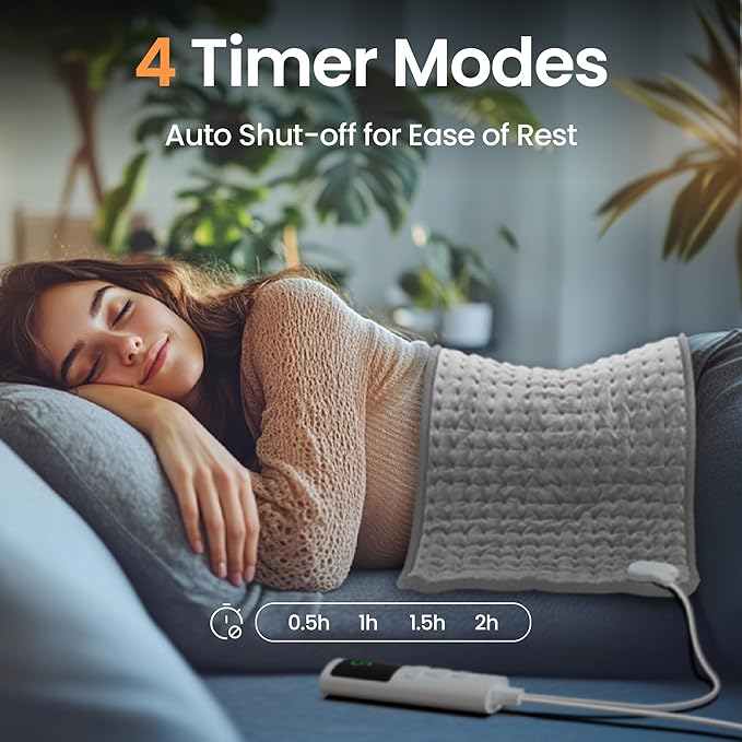 Heating Pad for Back Pain, 12''×24'' Heating Pad for Period Cramps Neck Shoulder Knee Leg with 9 Heat Settings Auto Shut-Off and Rapid-Heating, Ideal Gift for Family and Friends, Gray