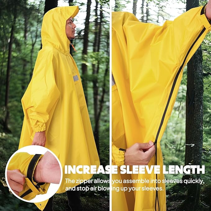 ANYOO Hooded Rain Poncho for Adults Waterproof Lightweight Rain Coat for Men Women Reusable Rain Jacket for Emergency Outdoor