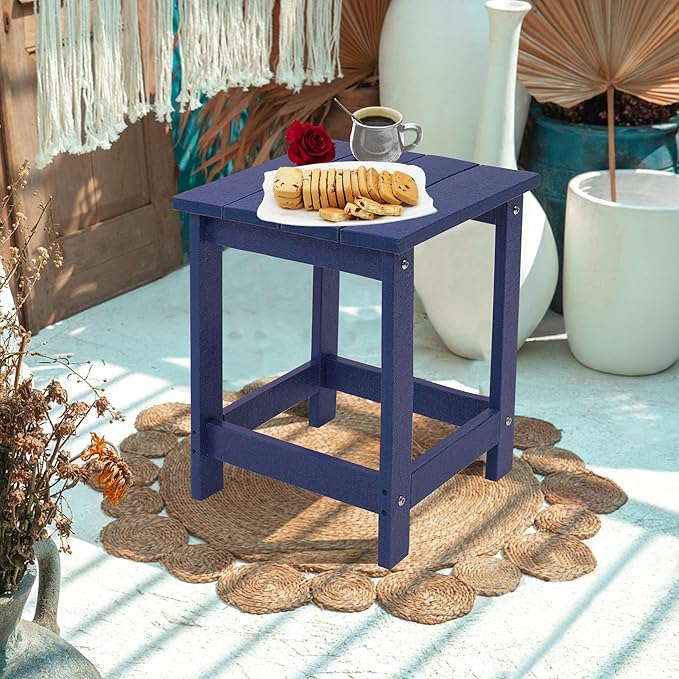 LZRS Adirondack Square Outdoor Side Table for Patio, Pool Composite Patio Table,HDPE End Tables for Backyard,Pool, Indoor Companion, Easy Maintenance & Weather Resistant(Dark Blue)