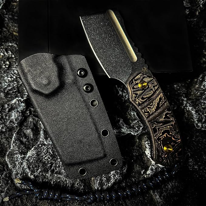 KANSEPT Knives Korvid S Fixed blade Hunting Camping Hiking Knife with 2.9'' CPM S35VN Blade Cleaver Copper Carbon Fiber Handle, Kydex Sheath for Men Women Everyday Carry G2030A7
