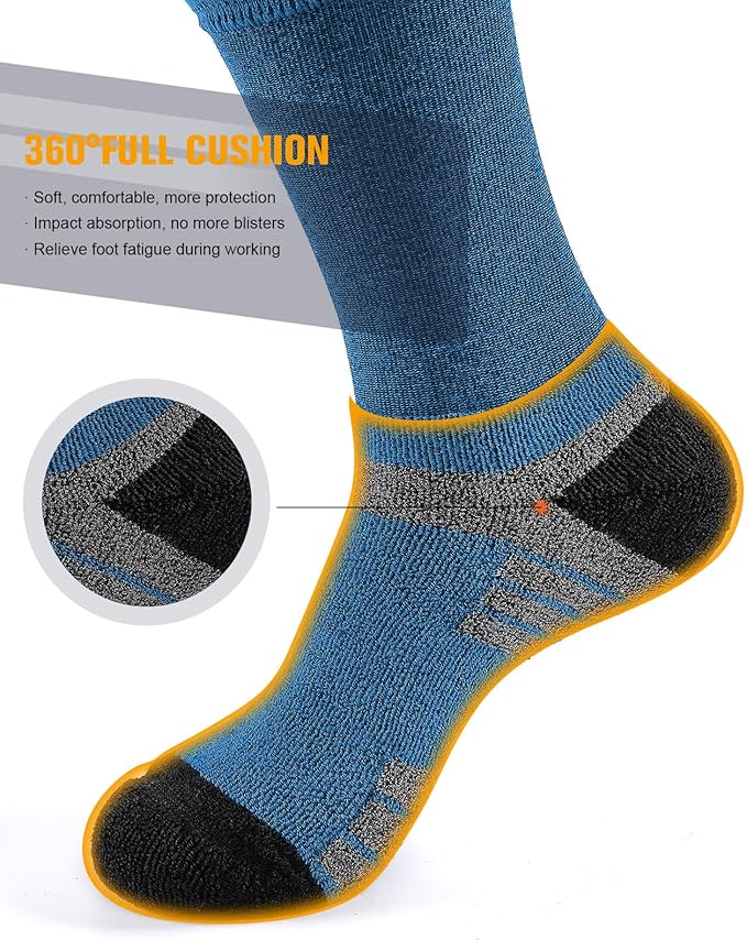 6 Pairs Men's Cotton Crew Work Boot Socks, Moisture Cushioned Athletic Sports Socks for Hiking Running Workout