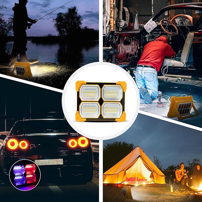 Portable LED Work Solar Light - Kifflux 300W Rechargeable LED Solar Work Light, Magnetic Worklight with IP66 Waterproof, Portable Solar Power Outdoor Working Light for Emergency Camping(2 Pack)