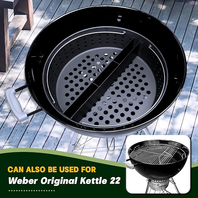 KAMaster Charcoal Basket for XLarge Green Egg with Divider,Heavy Duty Carbon Steel Fire Bowl with Removeable Water Reservoir Compatible with XLarge Green Egg,Charcoal Ash Basket with Foldable Handle