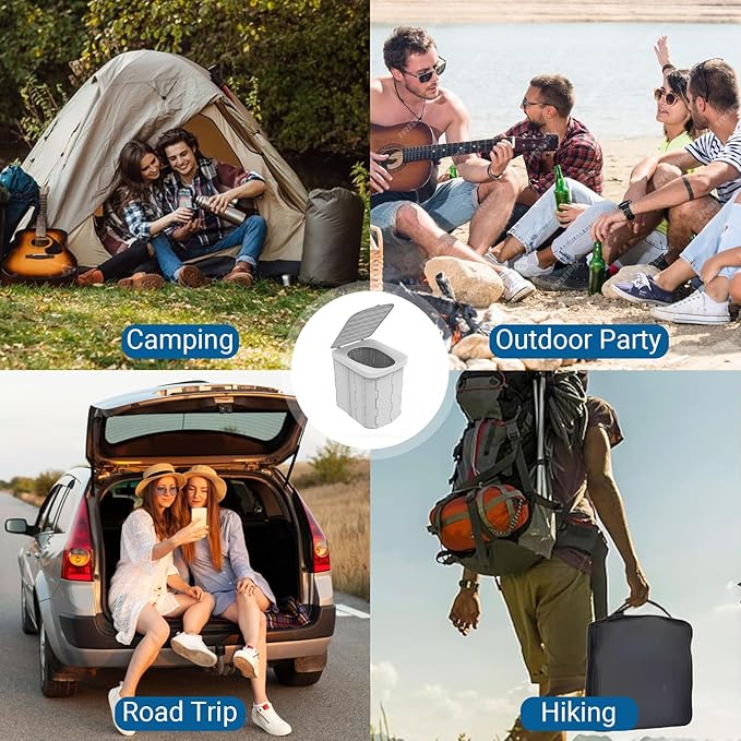 Portable Toilet, Camping Toilet for Adults with Lid, XL Folding Travel Toilets with Bags for Emergency Use, Foldable Porta Potty for Car, Outdoor Camp, Road Trip, Hiking and Truck Drivers