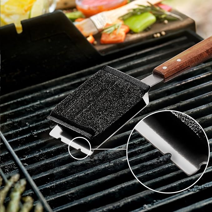 Grill Brush Bristle-Free Stainless Steel Safely Steam Grill Cleaner for Outdoor Grill Larger Brush Head Design,Wood Handle with 1 Replacement Head,All Types of Grills Ideal Gift for Dads