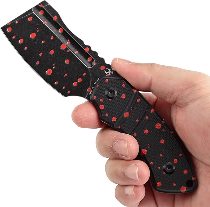 KANSEPT Knives Korvid S Fixed blade Knife with 2.9'' Blackwash 14C28N with Zombie Blood Print Cleaver Blade and Black G10 with Zombie Blood Print Handle, Kydex Sheath for Everyday Carry G2030A10