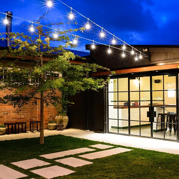 Mlambert 3 Color Outdoor LED Dimmable String Lights with Remote, Plug in 144FT(3x48FT) Waterproof Shatterproof LED Light for Patio Backyard-White Cord