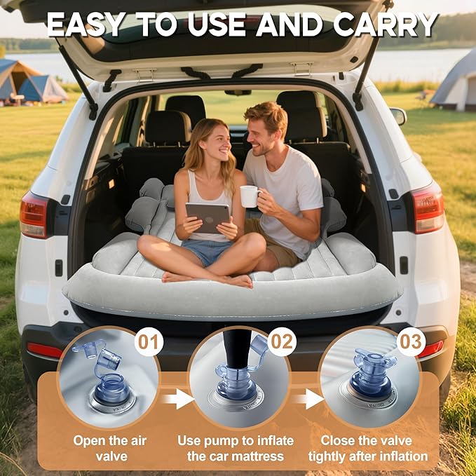 SUV Air Mattress, Thickened Car Air Mattress, SUV Mattress for Truck, Double-Sided Inflatable car Bed with 2 Pillows & Air Pump, Car Camping Mattress Back Seat, Inflatable Bed for Suvs