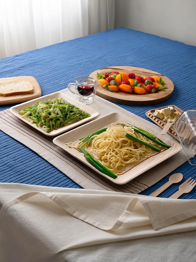Luxe Designs Palm Leaf Plates - Eco-Friendly Alternative to Bamboo & Plastic - Heavy-Duty Compostable & Biodegradable Party Plates - Microwave & Oven Safe Dinnerware - 50 10"x25 & 8"x25 with Utensils