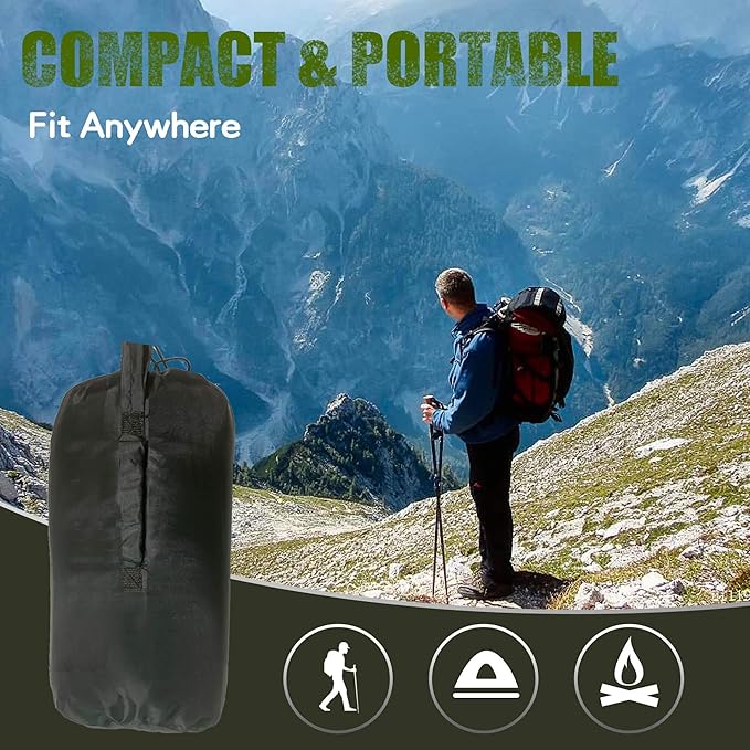 Woobie Blanket, Thermal Insulated Military Poncho Liner, Water-Resistant, Portable, Insulation, for Hiking, Survival with Compression Carry Bag (Black)