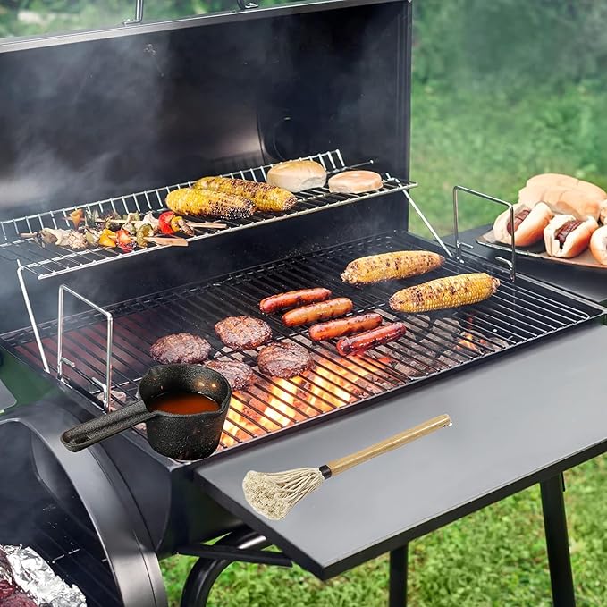 BBQ Mop Brush and Cast Iron Basting Pot - Grilling Tool Set with Basting Brush an Meat Shredder Claws for Meat Smoker, Grill and Stove(8pcs)