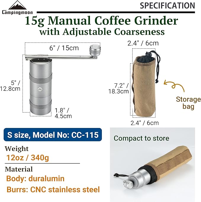 CAMPINGMOON Manual Coffee Grinder Coffee Mill Camping Stainless Steel Portable Small CC-115