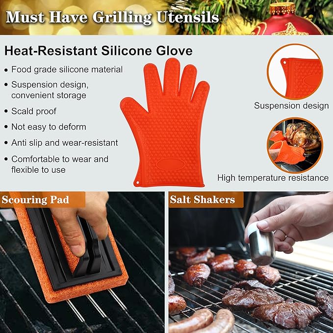 ROMANTICIST Professional Grade Griddle Accessories Kit - 30PCS Flat Top Grill Tools Set for Breakfast, Outdoor Grilling, Teppanyaki - Heavy Duty Griddle Spatula Scraper Burger Press - Ideal Grill Set