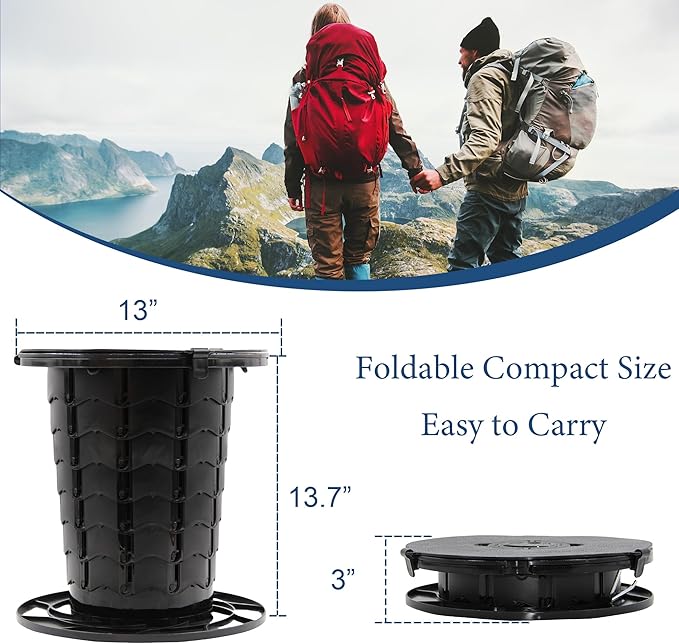Upgraded Retractable Portable Toilet with Cushion, Adjustable Height Camping Toilets with Lid for Adults and Kids, Compact Portable Potty for Camping, Car, Travel, Boat, Tent and Emergency Use