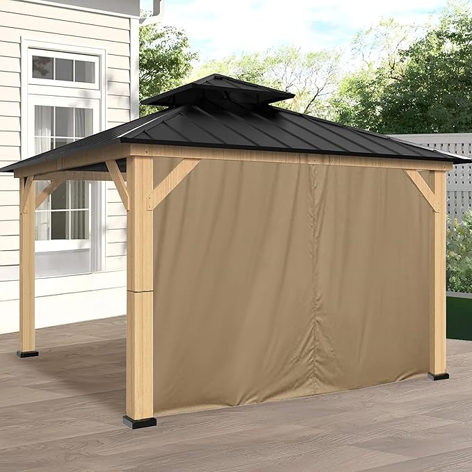 CoastShade Gazebo Pergola Canopy Panel Sidewalls Replacement 12ft Gazebo Pergola Privacy Panels Sidewall for Gazebos with 14Curtain Rings &14Rail Hooks, Khaki