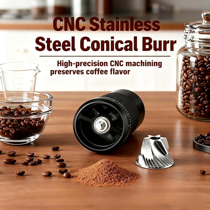 Portable Manual Coffee Grinder with Stainless Steel Conical Burr Mill, 25g Capacity Small Coffee Grinder for Travel, Camping, Office (Black)