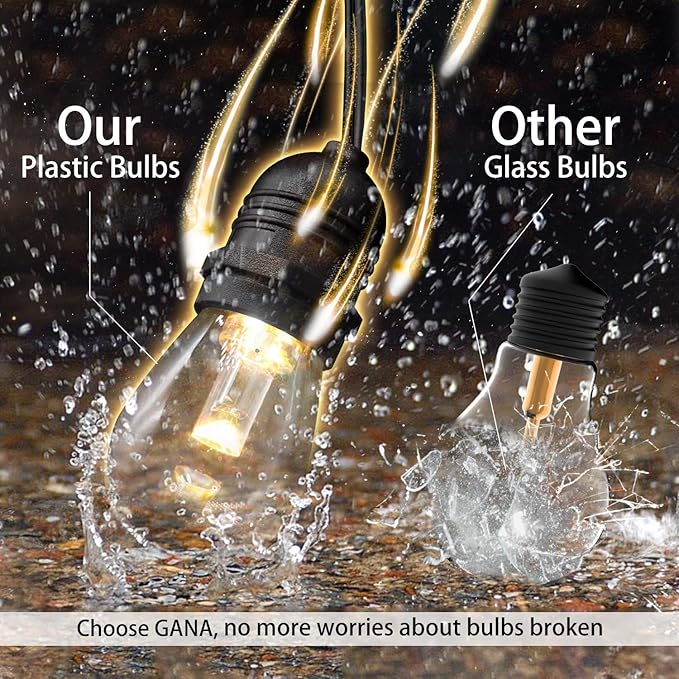GANA Outdoor String Lights, Patio Lights 75FT Music Flash RGBW Colourful, Safe 12V Low Voltage LED Shatterproof Bulbs Connectable, Heavy Duty Wire IP65 Waterproof Level for Courtyards Cafe Bistro