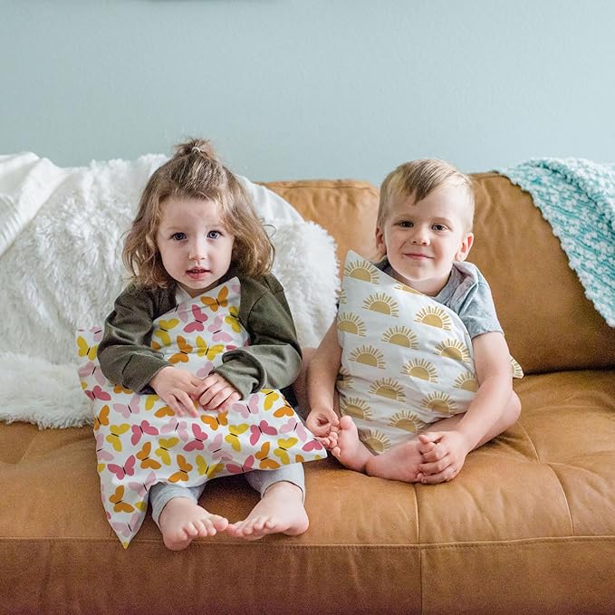 Little Sleepy Head Toddler Pillow with Pillowcase 13x18 - Kids Pillow for Sleeping - Better Neck Support Ergonomic Pillow and Toddler Pillowcase - Best Pillows for Kids (Sunshines)