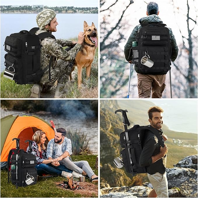 25L Military Tactical Bag Backpack for Men, Heavy Duty Molle Daypack 3 Day Bug Out Backpacks Molle Army Large Rucasack Travel Hiking With Bottle Holder (Black)