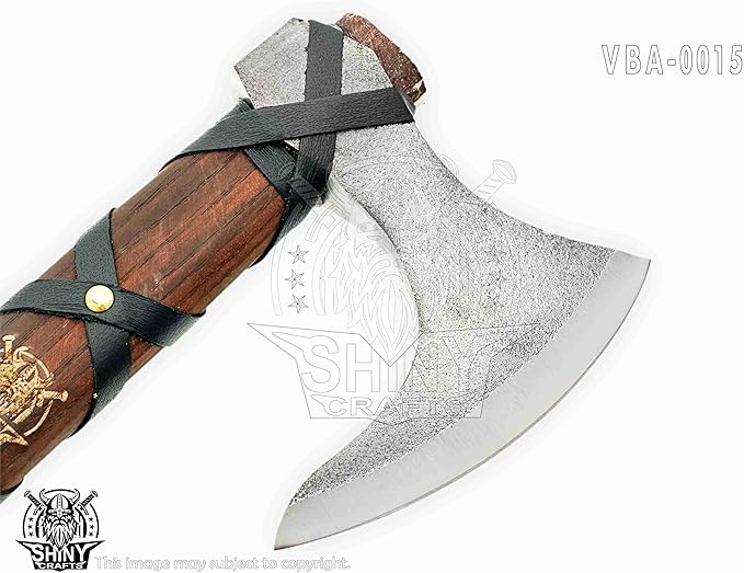 SHINY CRAFTS | Custom Handmade Carbon Steel Viking Axe,Valentine's Day Gift,Christmas Gift,Birthday gift for him with Premium Leather wrapped Handle and Leather Sheath (SCA-15)