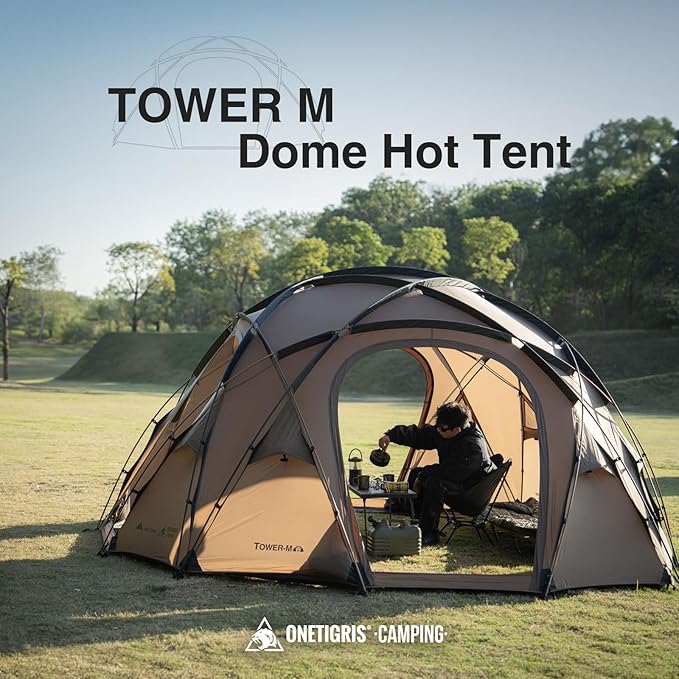 OneTigris Tower M Dome Tent, Waterproof Windproof 4 Person Tent with Stove Jack for Camping, Hiking, Hunting, Bushcraft, Winter, Car Trips