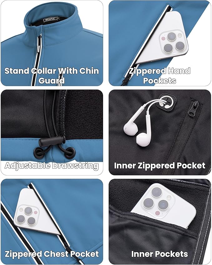 WULFUL Men's Windproof Lightweight Golf Vest Outerwear with Pockets, Softshell Sleeveless Jacket for Travel Hiking Running