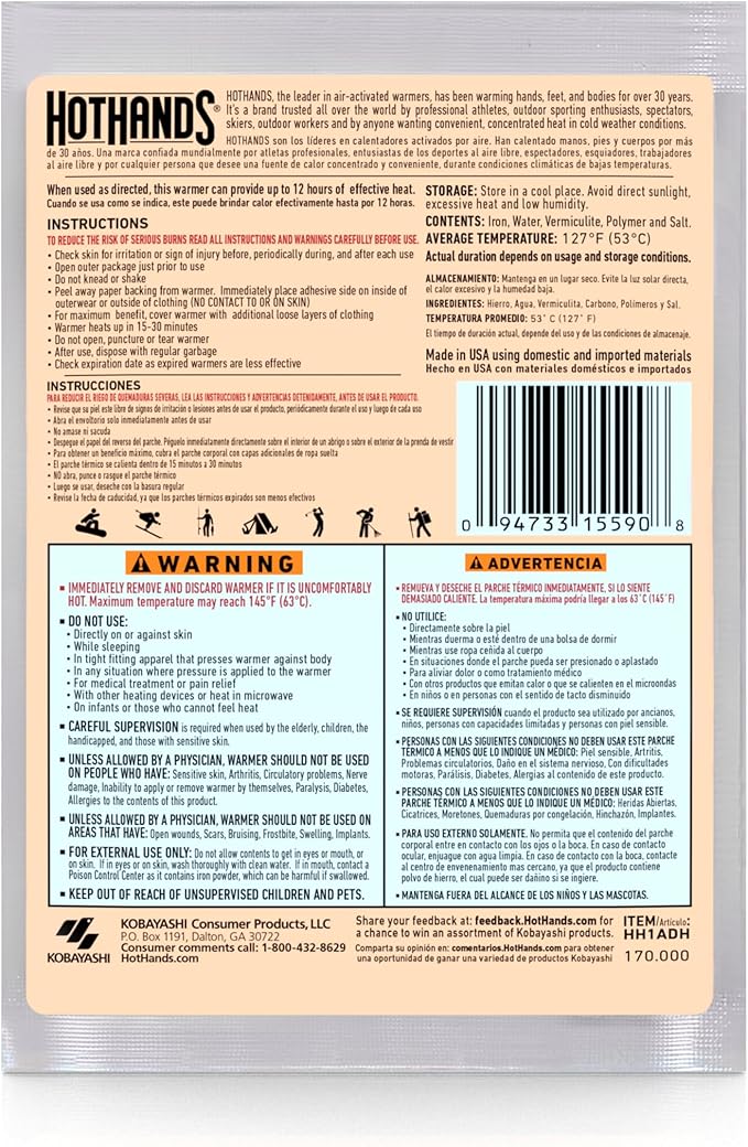 HotHands 12 Hour Adhesive Body Warmers - Bulk Value Pack of Air Activated Warmers - 20 Individual Warmers - Up to 240 Hours of Consistent Heat - On The Go Warmth for Cold Weather Activities