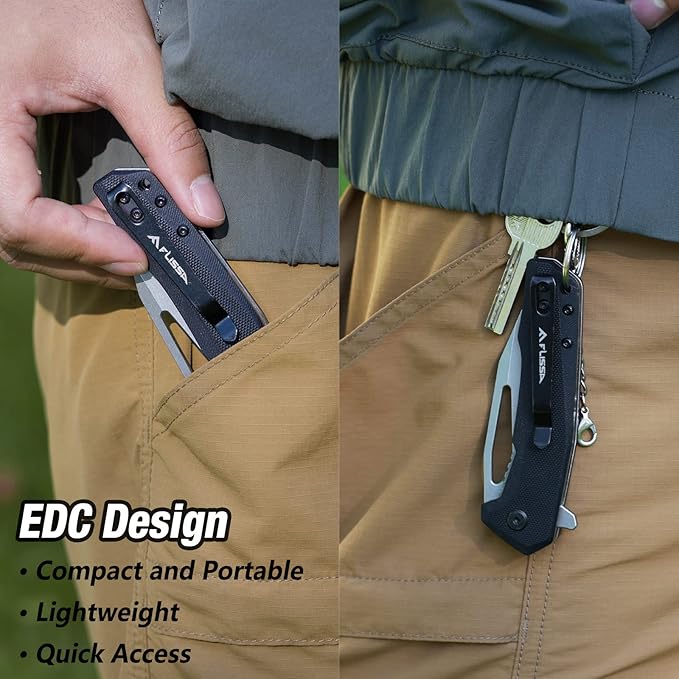 FLISSA Pocket Knife, Folding EDC Knife, 3.25 inch D2 Blade, G10 Handle, Liner Lock, for Outdoors, Hiking, Camping, Black