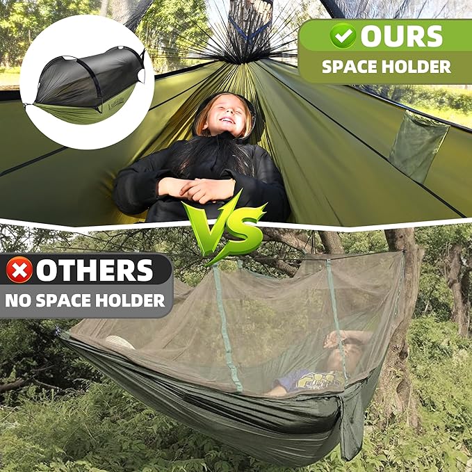 Lulladle Ultralight 2 Person Camping Hammock Mesh House Type Hammock Portable Travel Hanging Hammock 500lbs Durable Parachute Nylon Easy Setup and Pack for Backpacking Hiking Backyard