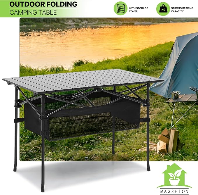 Outdoor Folding Portable Picnic Camping Table, Aluminum Roll-up Table with Easy Carrying Bag, with Mesh Storage Bag for Indoor,Outdoor,Camping, Beach,Backyard, BBQ, Party, Patio, Picnic(medium)