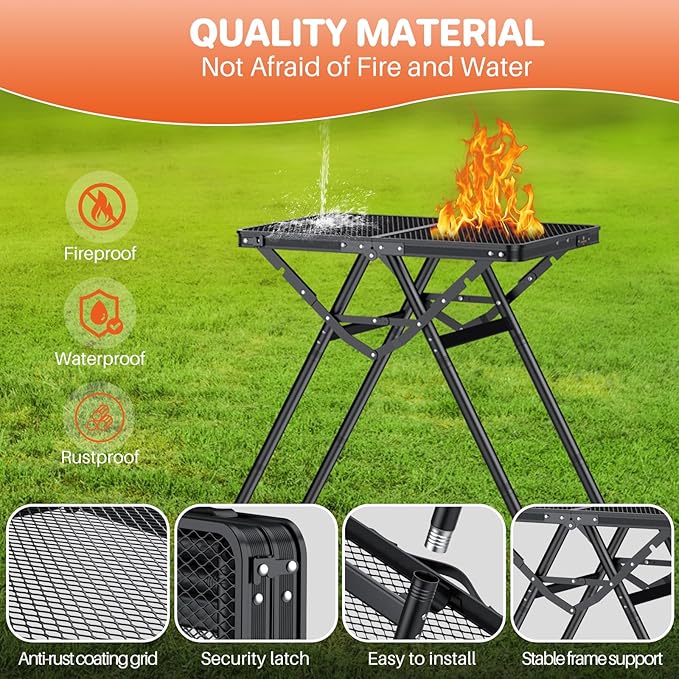 FUNYKICH Folding Grill Tables for Outside(23.62"x15.75"), Max Height 28'' Portable Metal Camping Tables for grill, Fit 17” or 22” Other Tabletop Grill with Portable Handle for Camping Backyard BBQ